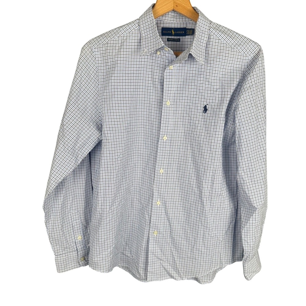 Ralph Lauren Natural Stretch Button Down Shirt Blue White Check XL Boys/Mens XS
